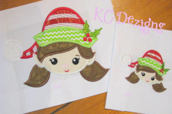 Adorable Cute Girl Elf Face for Festive Embroidery