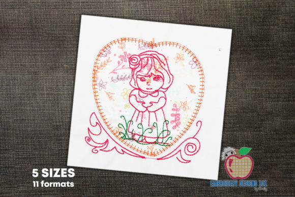 Charming Little Girl in a Heart Embroidery
