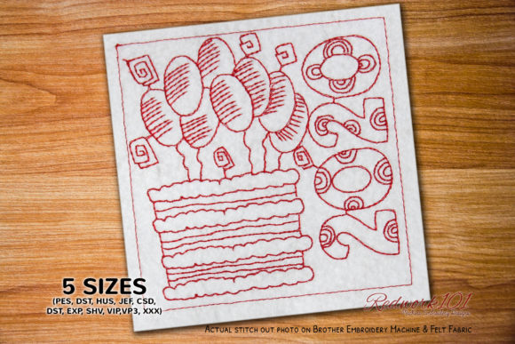 Delicious Cake with Balloons: A Sweet Embroidery Design