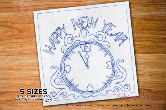 Vintage New Year Clock Redwork: A Festive Embroidery Design